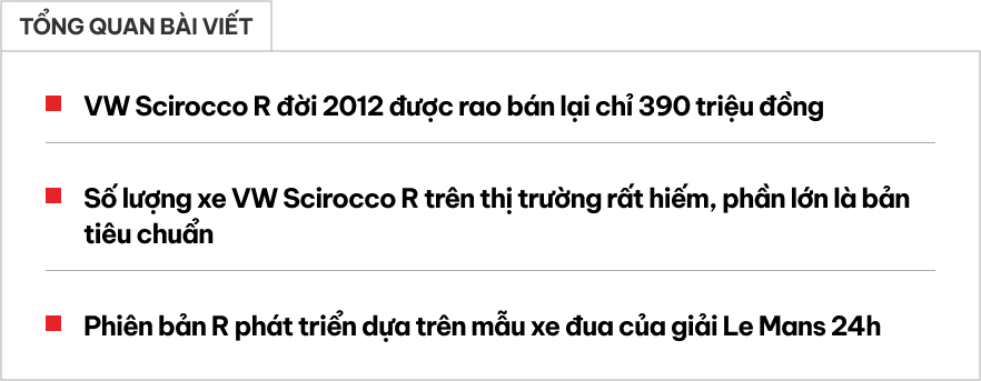Hàng hiếm VW Scirocco bản thể thao rao bán lại chưa đến 400 triệu: 'Xe nhỏ gọn để đi làm để đi phố', phát triển dựa trên xe đua Le Mans- Ảnh 1.