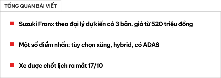 Suzuki Fronx thêm clip ‘nhá hàng’ trước ngày ra mắt Việt Nam: Dự kiến 3 bản, tạm tính từ 520 triệu đồng, có hybrid, ADAS đấu Raize, Sonet- Ảnh 1.