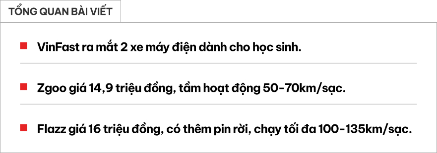 VinFast ra mắt 2 xe máy điện cho học sinh: Giá từ 14,9 triệu đồng, có pin rời, chạy tối đa 100km/sạc, tốc độ nhanh nhất 39km/h- Ảnh 1.