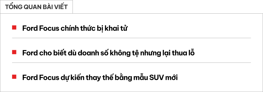 Ford Focus chính thức bị 'khai tử', thay bằng SUV mới: 'Tiêu thụ khá tốt nhưng bán chiếc nào là lỗ chiếc đó'- Ảnh 1. Ford Focus chính thức bị 'khai tử', thay bằng SUV mới: 'Tiêu thụ khá tốt nhưng bán chiếc nào là lỗ chiếc đó'- Ảnh 1.