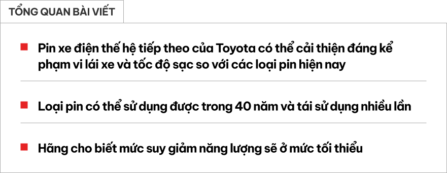 Toyota có thể lật đổ trật tự làng xe điện nếu bán ra loại pin này: Bền hơn cả chiếc xe, sau 40 năm pin vẫn giữ được 90%- Ảnh 1.