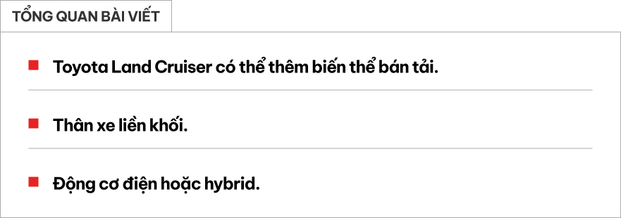 Rộ tin Toyota Land Cruiser sắp có thêm biến thể bán tải: Động cơ hybrid hoặc thuần điện, khung liền khối- Ảnh 1.