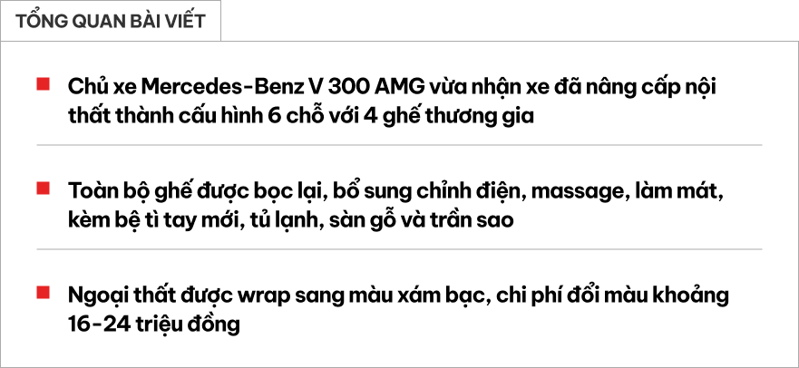 Vừa sắm Mercedes-Benz V-Class mới cứng giá 4 tỷ đồng, chủ xe cho độ lại 4 ghế 'chủ tịch' vì 'không muốn 4 người con phải chịu thiệt'- Ảnh 1.