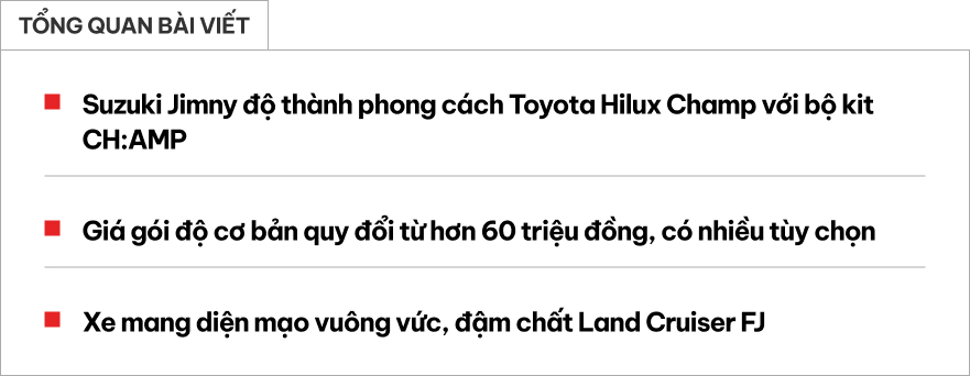 Cầm 100 triệu đồng tiền giảm giá Suzuki Jimny ‘chơi’ được gói độ độc đáo này: Có điểm giống Land Cruiser FJ vừa ra mắt, từng phần nhỏ có thể bán rời- Ảnh 1. Cầm 100 triệu đồng tiền giảm giá Suzuki Jimny ‘chơi’ được gói độ độc đáo này: Có điểm giống Land Cruiser FJ vừa ra mắt, từng phần nhỏ có thể bán rời- Ảnh 1.