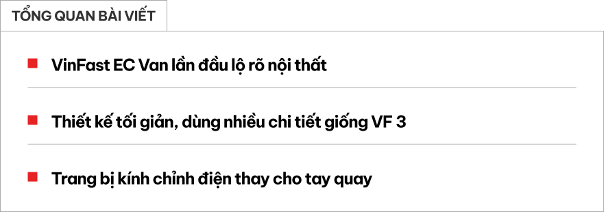 VinFast EC Van lần đầu lộ rõ nội thất: Thiết kế tối giản tương đồng VF 3, nâng/hạ kính bằng điện- Ảnh 1.