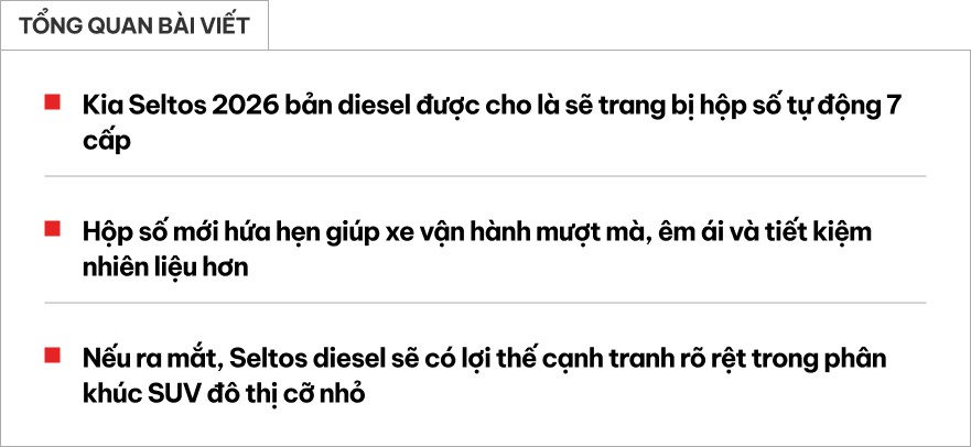Kia Seltos 2026 tiếp tục chạy thử với máy dầu và hộp số mới, tạo khác biệt với các đối thủ cùng phân khúc- Ảnh 1. Kia Seltos 2026 tiếp tục chạy thử với máy dầu và hộp số mới, tạo khác biệt với các đối thủ cùng phân khúc- Ảnh 1.