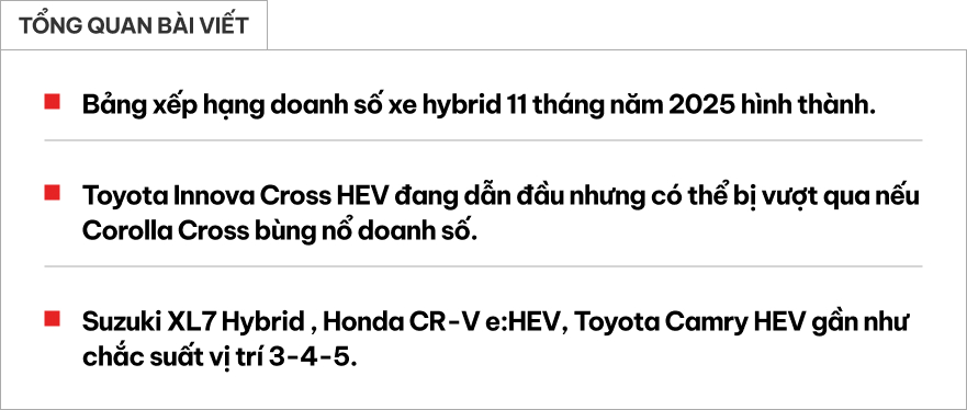 Xe hybrid năm 2025: Cuộc đua chưa 'ngã ngũ', Innova Cross có thể mất top 1 nếu điều này xảy ra- Ảnh 1. Xe hybrid năm 2025: Cuộc đua chưa 'ngã ngũ', Innova Cross có thể mất top 1 nếu điều này xảy ra- Ảnh 1.