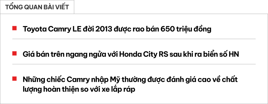 Bỏ 650 triệu đồng mua được Camry nhập Mỹ: Chỉ ngang tiền lăn bánh City bản 'full', 10 túi khí, từng là ao ước của nhiều người Việt- Ảnh 1. Bỏ 650 triệu đồng mua được Camry nhập Mỹ: Chỉ ngang tiền lăn bánh City bản 'full', 10 túi khí, từng là ao ước của nhiều người Việt- Ảnh 1.