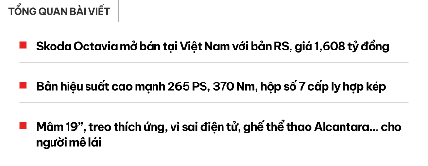 Skoda Octavia RS chốt gi&aacute; 1,608 tỷ đồng tại Việt Nam: Rẻ hơn WRX, c&oacute; ADAS, treo th&iacute;ch ứng c&ugrave;ng nhiều &lsquo;đồ chơi&rsquo; khủng cho d&acirc;n m&ecirc; l&aacute;i- Ảnh 1.