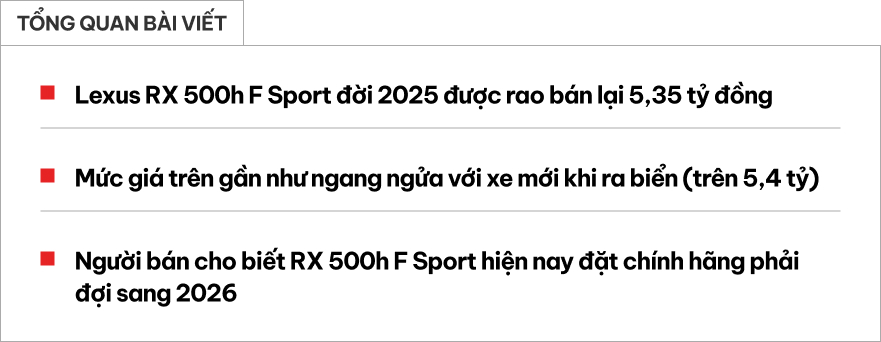 Giữ gi&aacute; như Lexus: RX 500h đi hơn 9.000km b&aacute;n lại gần bằng gi&aacute; lăn b&aacute;nh xe mới, c&ograve;n nguy&ecirc;n bảo h&agrave;nh ch&iacute;nh h&atilde;ng- Ảnh 1.