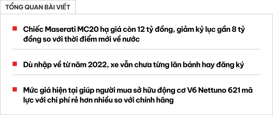 &lsquo;Bốc hơi&rsquo; gần 8 tỷ đồng bằng căn chung cư xịn ở H&agrave; Nội, chiếc Maserati MC20 n&agrave;y vẫn m&ograve;n mỏi t&igrave;m chủ sau gần 4 năm về nước- Ảnh 1.