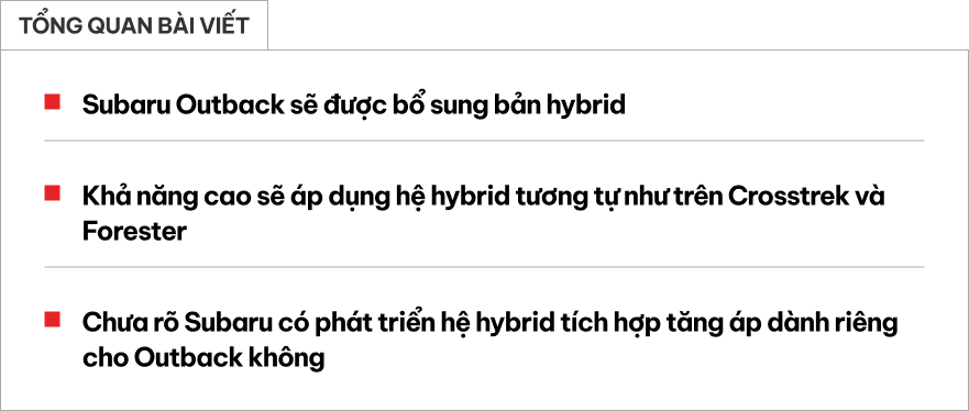 Subaru Outback sắp có thêm phiên bản hybrid: Mượn động cơ từ Forester, có thể tích hợp tăng áp để lái thêm phấn khích- Ảnh 1. Subaru Outback sắp có thêm phiên bản hybrid: Mượn động cơ từ Forester, có thể tích hợp tăng áp để lái thêm phấn khích- Ảnh 1.