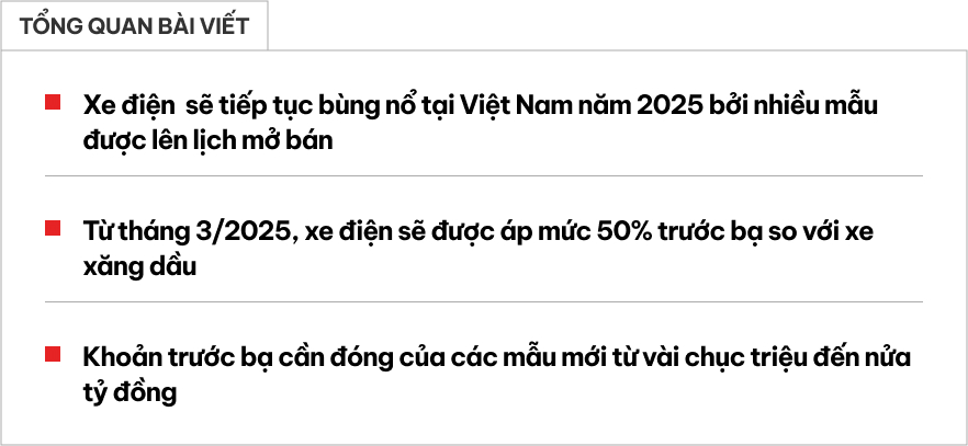 Loạt xe điện sắp bán tại Việt Nam có thể không kịp hưởng miễn trước bạ: Nhiều phân khúc, tầm giá, có mẫu nộp thêm hơn nửa tỷ đồng- Ảnh 1.