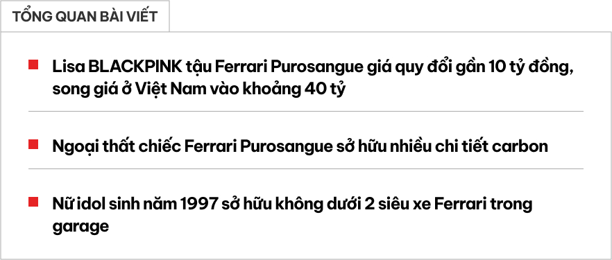 Lisa BLACKPINK khoe mới tậu Ferrari Purosangue: Chỉ xe đ&atilde; &iacute;t nhất 40 tỷ, c&ograve;n th&ecirc;m g&oacute;i trang bị chất chơi- Ảnh 1.