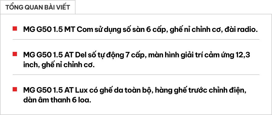 Lộ thông số 3 phiên bản MG G50: Dài hơn cả Innova Cross, máy xăng 1.5L mạnh 169 mã lực, bản thấp dùng số sàn và đài radio, bản cao hơn có chi tiết như xe Mercedes-Benz- Ảnh 1.