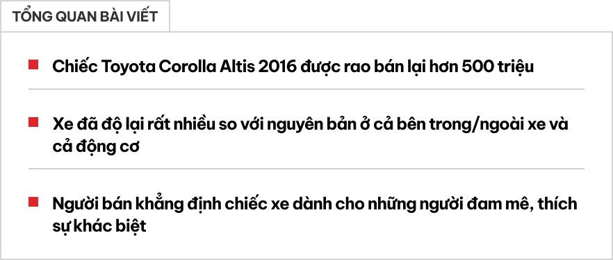 Rao Toyota Corolla Altis độ kiểu xe đua giá hơn 500 triệu, người bán chia sẻ: ‘Đồ chơi giá trị ngang xe’- Ảnh 1.