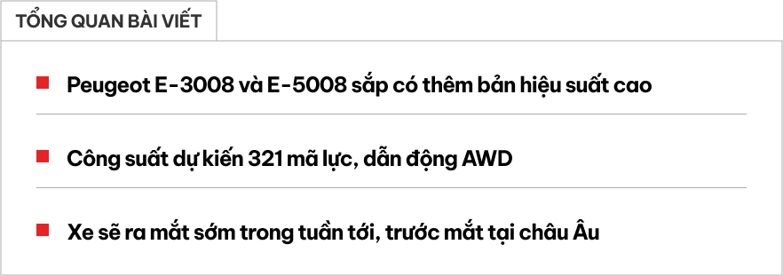 Peugeot 3008, 5008 điện sắp có bản cho fan tốc độ: Mạnh 321hp gần bằng Macan, dẫn động AWD- Ảnh 1.