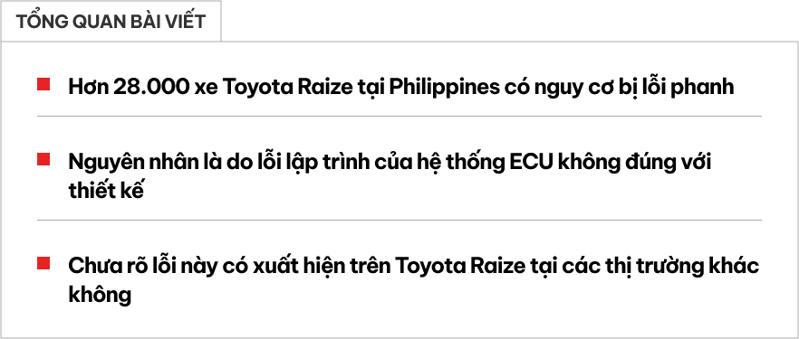 Hơn 28.000 chiếc Toyota Raize bị triệu hồi vì lỗi phanh tại quốc gia này, xe ở Việt Nam liệu có ảnh hưởng?- Ảnh 1.