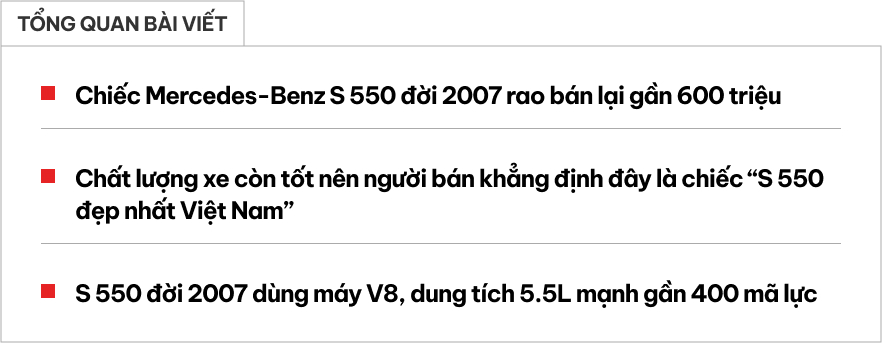 Mercedes-Ben S 550 2007 từng ra biển hơn 10 tỷ, nay giá chỉ bằng Kia K3, người bán khẳng định: Xe 'đẹp nhất Việt Nam'- Ảnh 1.