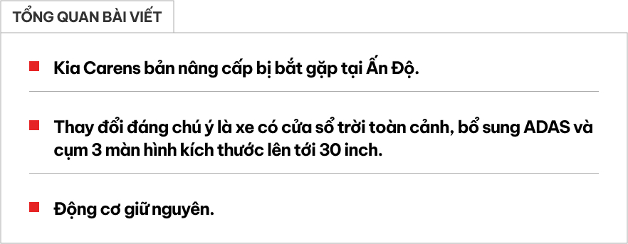 Kia Carens bản nâng cấp lại lộ ảnh: Động cơ giữ nguyên nhưng thêm ADAS, cửa sổ trời toàn cảnh, đặc biệt có 3 màn hình lên tới 30 inch- Ảnh 1.