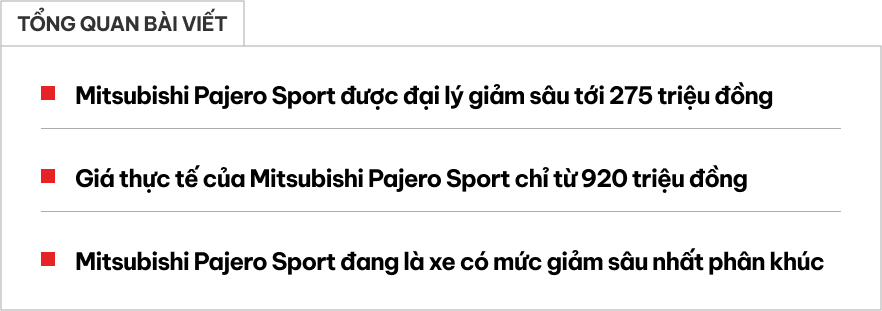 Giá Mitsubishi Pajero Sport tiếp tục 'dò đáy' tại đại lý: Giảm nhiều nhất 275 triệu 'dọn kho' chờ bản mới ra mắt- Ảnh 1.