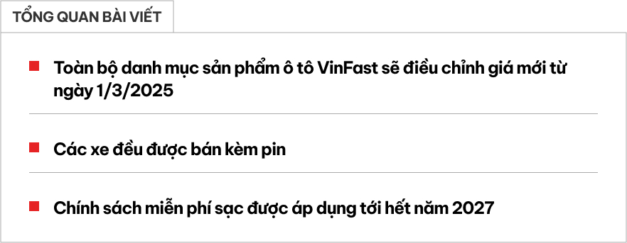 Loạt xe VinFast điều chỉnh giá từ tháng 3: VF 3 còn 299 triệu, VF 9 còn gần 1,5 tỷ, đều kèm pin, miễn phí sạc đến hết 2027- Ảnh 1.