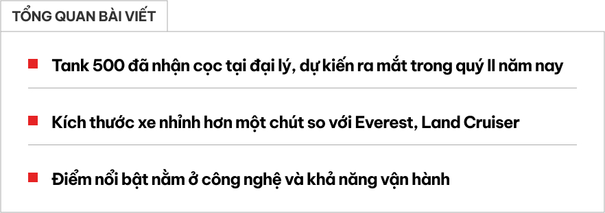 Tank 500 nhận cọc tại Việt Nam: Ngang cỡ Land Cruiser, nhiều công nghệ, giá dự kiến không dưới 2 tỷ đồng- Ảnh 1.