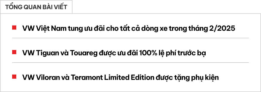 Nhiều xe VW giảm giá lăn bánh trong tháng 2 tại Việt Nam: Đều là SUV, có mẫu giảm hơn 370 triệu đồng, chờ bản mới ra mắt- Ảnh 1.