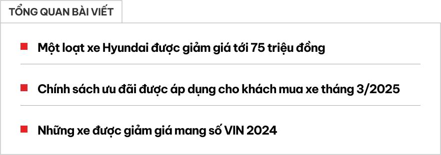 Loạt xe Hyundai giảm giá tới 75 triệu đồng, bán chạy như Accent, Santa Fe, i10 cũng góp mặt- Ảnh 1.