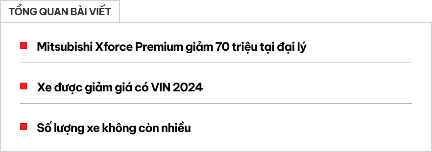 Mitsubishi Xforce giảm 70 triệu tại đại lý: Giá bản giữa tiệm cận Kia Sonet nhưng người mua phải đánh đổi một thứ- Ảnh 1.