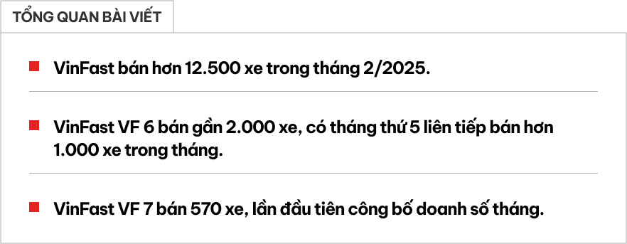 VinFast bán 12.500 xe tháng 2/2025: VF 3, VF 5 dự kiến top toàn thị trường, VF 6 bán hơn 1.000 xe 5 tháng liên tiếp- Ảnh 1.