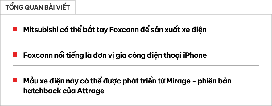 Mitsubishi dễ bắt tay Foxconn để sản xuất xe điện, có thể chính là 'Attrage hatchback' từng phân phối ở Việt Nam- Ảnh 1.