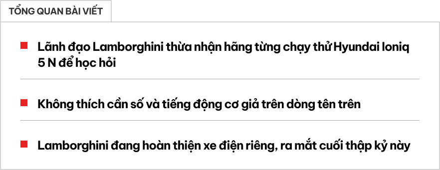 Lamborghini thừa nhận từng thử xe Hyundai nhưng... không thích: Một tính năng 'chất' trên Ioniq 5 N lại bị 'chê'- Ảnh 1.