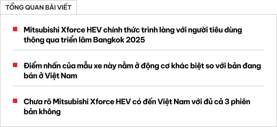 Sờ tận tay Mitsubishi Xforce HEV nhiều người Việt mong chờ: Máy hybrid 114 mã lực, ADAS ngay từ bản tiêu chuẩn, dễ làm khó Yaris Cross- Ảnh 1.