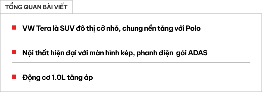 VW Tera ra mắt: Giống Tiguan thu nhỏ, 2 màn hình lớn, có ADAS, nếu về Việt Nam sẽ cạnh tranh Raize, Sonet- Ảnh 1.