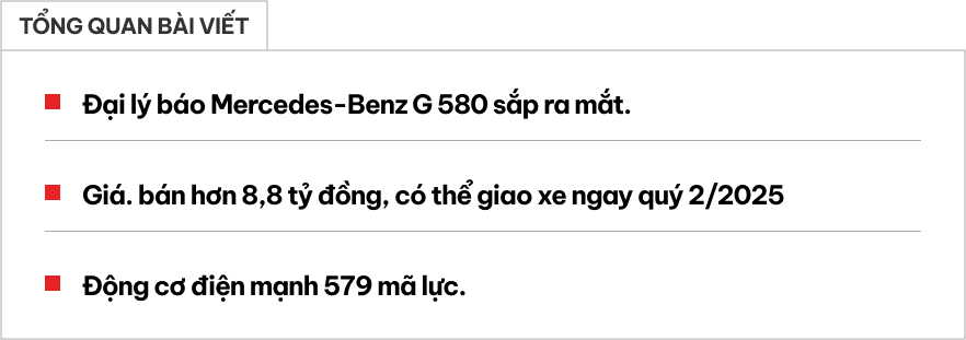 Đại lý báo Mercedes-Benz G 580 sắp ra mắt: Giá hơn 8,8 tỷ đồng, có thể giao xe quý II tới- Ảnh 1.