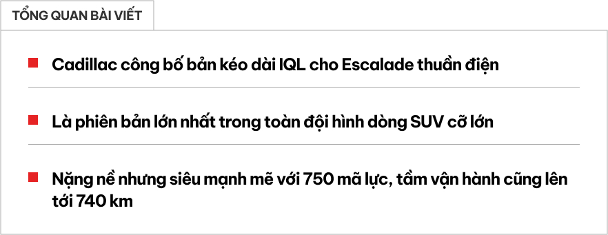 Cadillac Escalade có bản kéo dài nhất lịch sử: Hàng 3 thoải mái cho cả người lớn, cốp khủng hơn, mạnh 750 mã lực, 740km/sạc- Ảnh 1.