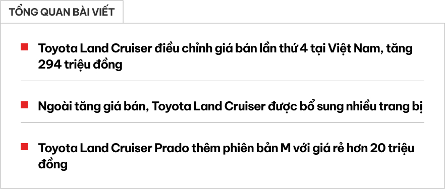 Toyota Land Cruiser nâng cấp tại Việt Nam: Giá tăng gần 300 triệu, màn hình lớn, cải tiến ADAS- Ảnh 1.