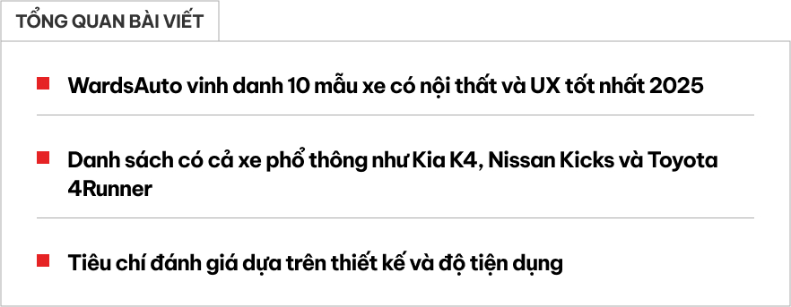 10 nội thất tốt nhất 2025: Một mẫu Kia sắp về Việt Nam chung mâm với Volvo EX90, một mẫu Toyota quen thuộc cũng được gọi tên- Ảnh 1. 10 nội thất tốt nhất 2025: Một mẫu Kia sắp về Việt Nam chung mâm với Volvo EX90, một mẫu Toyota quen thuộc cũng được gọi tên- Ảnh 1.