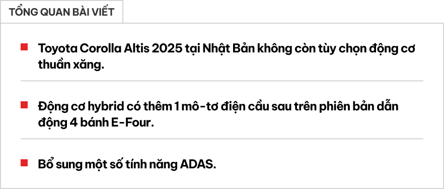 Toyota Corolla Altis 2025 ra mắt: Bỏ hẳn bản xăng, có bản 2 mô-tơ điện trước sau, thêm tính năng ADAS, giá quy đổi khiến người Việt 'phát thèm'- Ảnh 1. Toyota Corolla Altis 2025 ra mắt: Bỏ hẳn bản xăng, có bản 2 mô-tơ điện trước sau, thêm tính năng ADAS, giá quy đổi khiến người Việt 'phát thèm'- Ảnh 1.