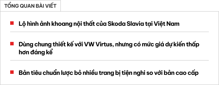 Lộ nội thất 2 bản Skoda Slavia tại Việt Nam: Bản cao có màn lớn, bản thấp toàn 'chỉnh cơm', có số sàn, giá có thể dưới 500 triệu đồng- Ảnh 1. Lộ nội thất 2 bản Skoda Slavia tại Việt Nam: Bản cao có màn lớn, bản thấp toàn 'chỉnh cơm', có số sàn, giá có thể dưới 500 triệu đồng- Ảnh 1.