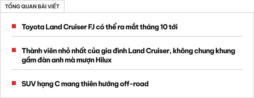 Toyota Land Cruiser mini dự kiến ra mắt ngay tháng 10, dùng khung gầm Hilux, có thể thêm bản hybrid- Ảnh 1. Toyota Land Cruiser mini dự kiến ra mắt ngay tháng 10, dùng khung gầm Hilux, có thể thêm bản hybrid- Ảnh 1.