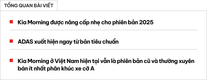 Kia Morning 2025 ra mắt: Đồng hồ mới, bản ‘base’ đã có ADAS, giữ trang bị này về Việt Nam sẽ làm khó i10, Wigo- Ảnh 1. Kia Morning 2025 ra mắt: Đồng hồ mới, bản ‘base’ đã có ADAS, giữ trang bị này về Việt Nam sẽ làm khó i10, Wigo- Ảnh 1.