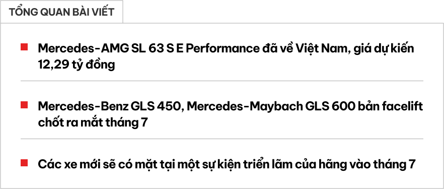 Mercedes-Benz có loạt xe mới tại Việt Nam: SL 63 bản mạnh hơn 800hp giá 12,29 tỷ đồng, GLS 2025 có cả bản thường và Maybach, cạnh tranh X7- Ảnh 1. Mercedes-Benz có loạt xe mới tại Việt Nam: SL 63 bản mạnh hơn 800hp giá 12,29 tỷ đồng, GLS 2025 có cả bản thường và Maybach, cạnh tranh X7- Ảnh 1.