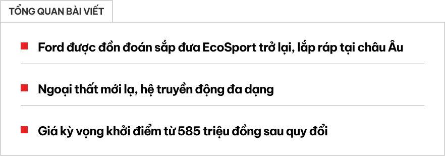 Ford EcoSport từng bán ở Việt Nam hứa hẹn có thế hệ mới: Thiết kế 'mượn' Territory, dễ có bản hybrid và điện- Ảnh 1. Ford EcoSport từng bán ở Việt Nam hứa hẹn có thế hệ mới: Thiết kế 'mượn' Territory, dễ có bản hybrid và điện- Ảnh 1.