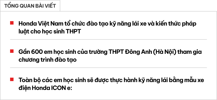 Honda Việt Nam đào tạo lái xe cho học sinh THPT trên toàn quốc: Toàn bộ sử dụng xe điện ICON e:- Ảnh 1.