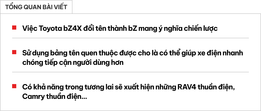 Tiết lộ này cho thấy sẽ có RAV4, Camry thuần điện: Toyota khai tử tên gọi 'bz' khó nhớ, dùng tên gọi truyền thống cho xe điện- Ảnh 1. Tiết lộ này cho thấy sẽ có RAV4, Camry thuần điện: Toyota khai tử tên gọi 'bz' khó nhớ, dùng tên gọi truyền thống cho xe điện- Ảnh 1.