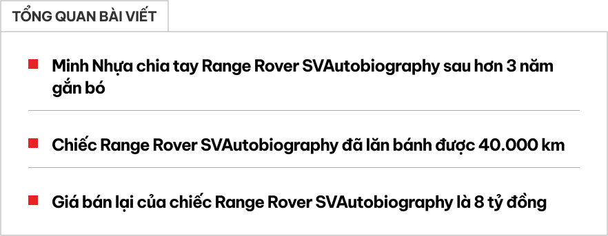 Minh Nhựa chia tay Range Rover SVAutobiography sau 3 năm gắn bó, giá rao 8 tỷ tiệm cận Mercedes-Maybach S-Class- Ảnh 1. Minh Nhựa chia tay Range Rover SVAutobiography sau 3 năm gắn bó, giá rao 8 tỷ tiệm cận Mercedes-Maybach S-Class- Ảnh 1.