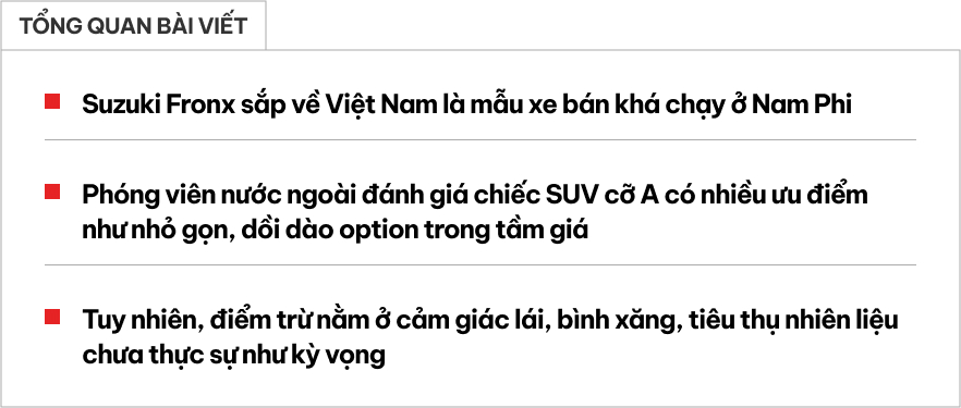 Báo nước ngoài đánh giá Suzuki Fronx sau 6 tháng lái thử: SUV nhỏ nhiều tiện nghi, lái số tự động không hay bằng số sàn, cố mãi vẫn ăn xăng hơn 6 lít/100km- Ảnh 1. Báo nước ngoài đánh giá Suzuki Fronx sau 6 tháng lái thử: SUV nhỏ nhiều tiện nghi, lái số tự động không hay bằng số sàn, cố mãi vẫn ăn xăng hơn 6 lít/100km- Ảnh 1.