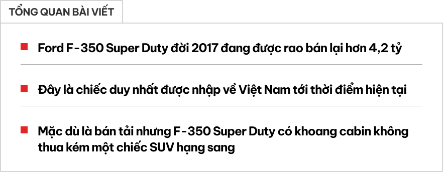 Ford F-350 Super Duty độc nhất Việt Nam 'mất giá' hơn 400 triệu đồng sau gần 1,5 năm: Đắt gấp 3 Ranger Raptor 'đập hộp', tiện nghi như xe sang- Ảnh 1. Ford F-350 Super Duty độc nhất Việt Nam 'mất giá' hơn 400 triệu đồng sau gần 1,5 năm: Đắt gấp 3 Ranger Raptor 'đập hộp', tiện nghi như xe sang- Ảnh 1.